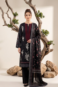Black Embroidered Chiffon Unstitched Suit with Net Dupatta